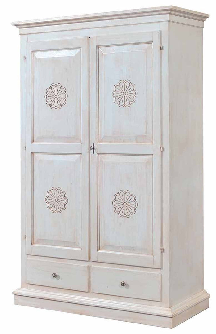 Armadio 2 porte legno shabby bianco invecchiato con decori 125x61x200 - Mobili 2G