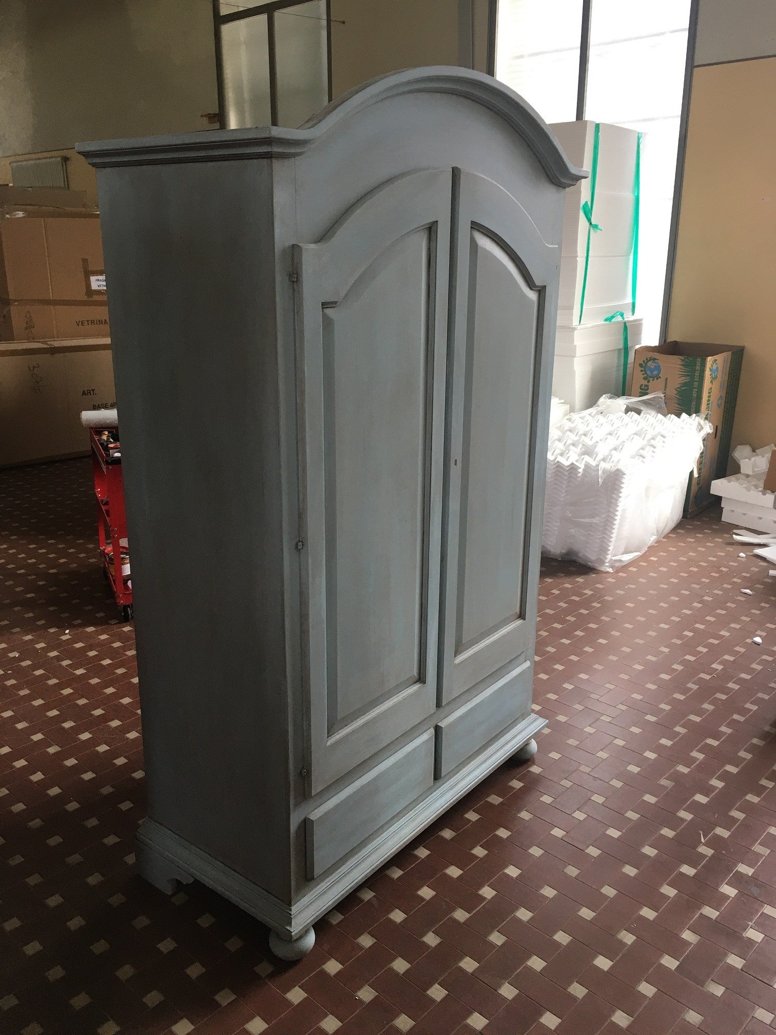 Armadio 2 porte legno shabby cerato azzurro 125x61x200