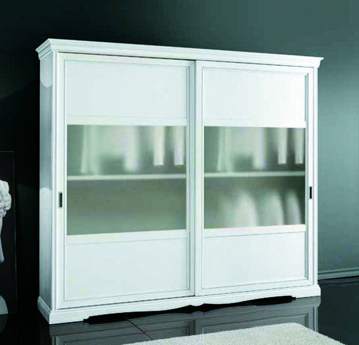 Armadio 2 porte scorrevoli vetro moderno in legno frassino bianco 284x65x248 - Mobili 2G