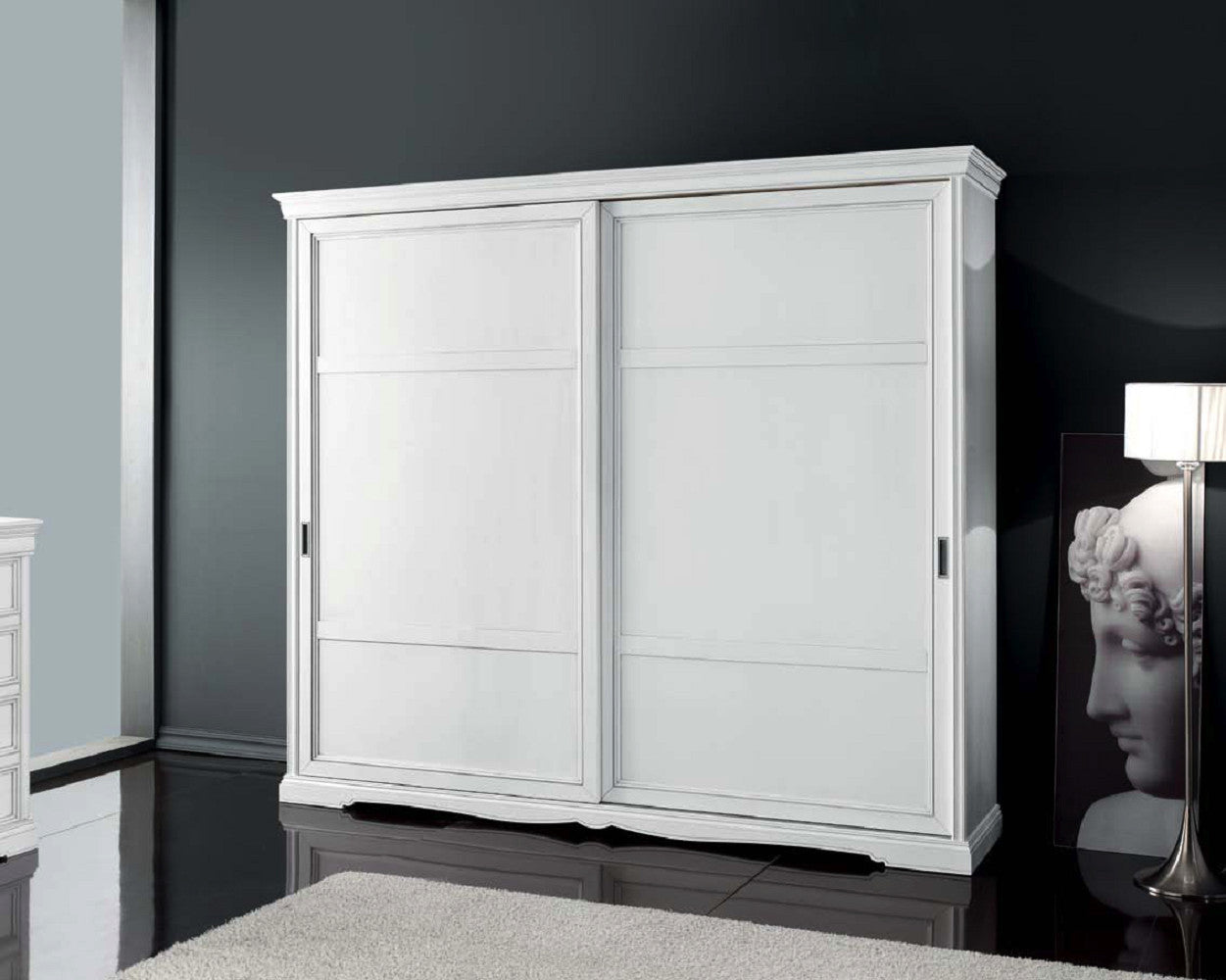 Armadio 2 porte scorrevoli moderno in legno frassino bianco 284x65x248 - Mobili 2G
