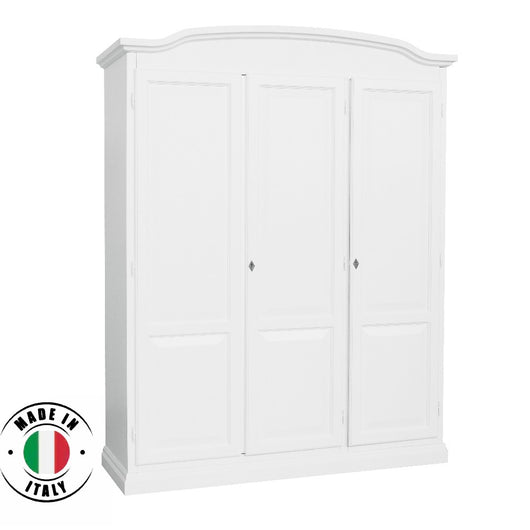 Armadio 3 ante in legno massello bianco cappello tondo 158x56x197h - Mobili 2G