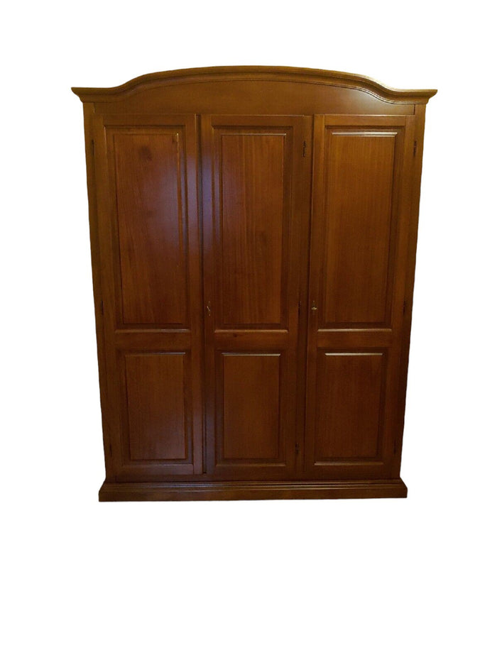 Armadio 3 ante in legno massello classico tinta noce cappello tondo 158x56x197h - Mobili 2G