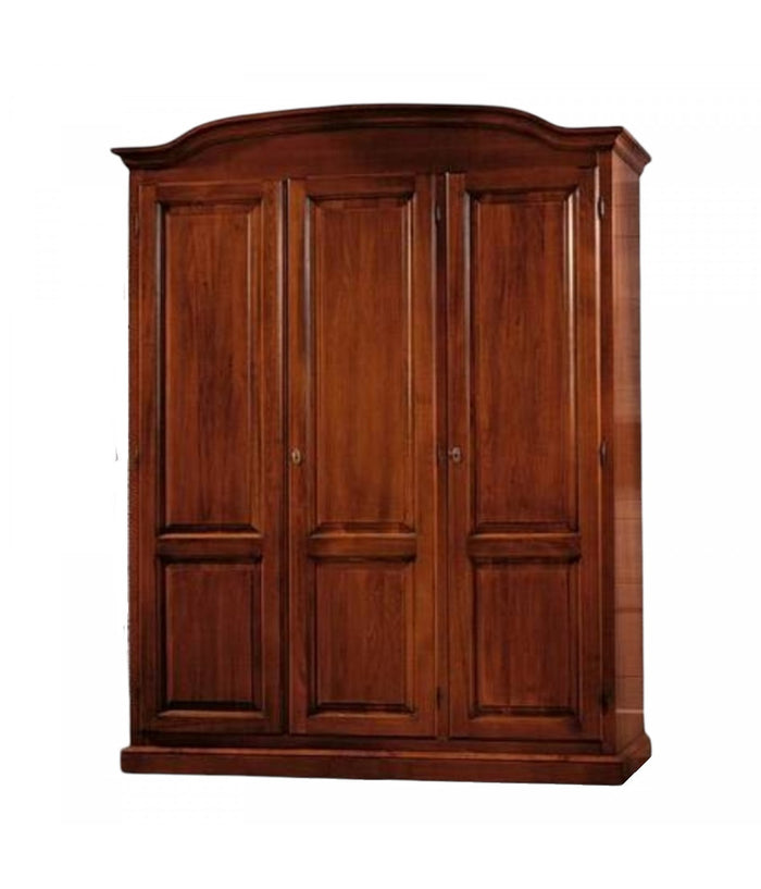 Armadio 3 ante in legno massello classico tinta noce cappello tondo 158x56x197h - Mobili 2G