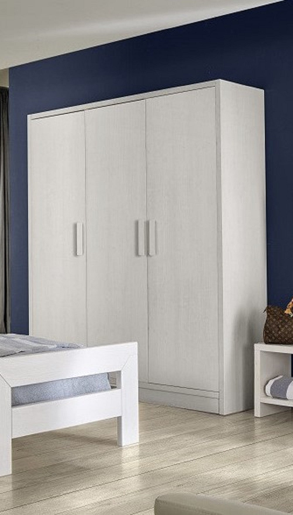 Armadio 3 ante shabby bianco legno massello di abete 180x55x220