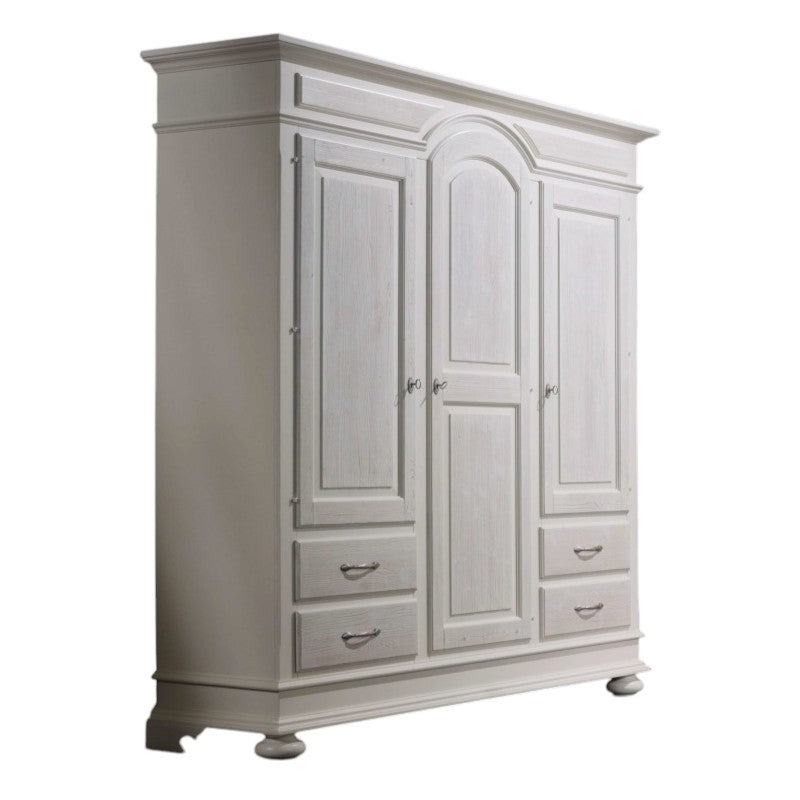 Armadio 3 porte 4 cassetti legno shabby bianco spazzolato 184x60x223 (2206) - Mobili 2G