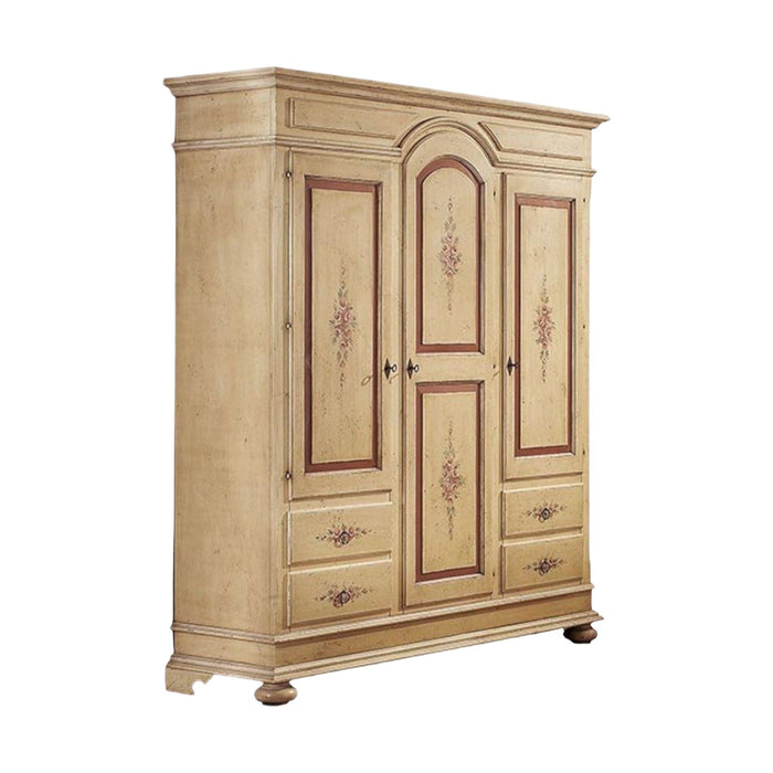 Armadio 3 porte arte povera in legno avorio e rosso anticato 184x60x223 (1421) - Mobili 2G