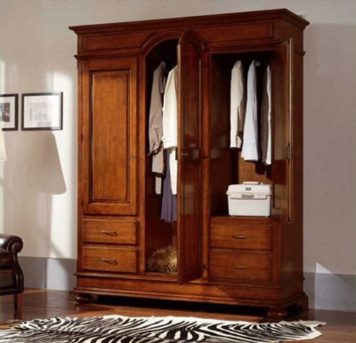 Armadio 3 porte arte povera in legno avorio e rosso anticato 184x60x223 (1421) - Mobili 2G