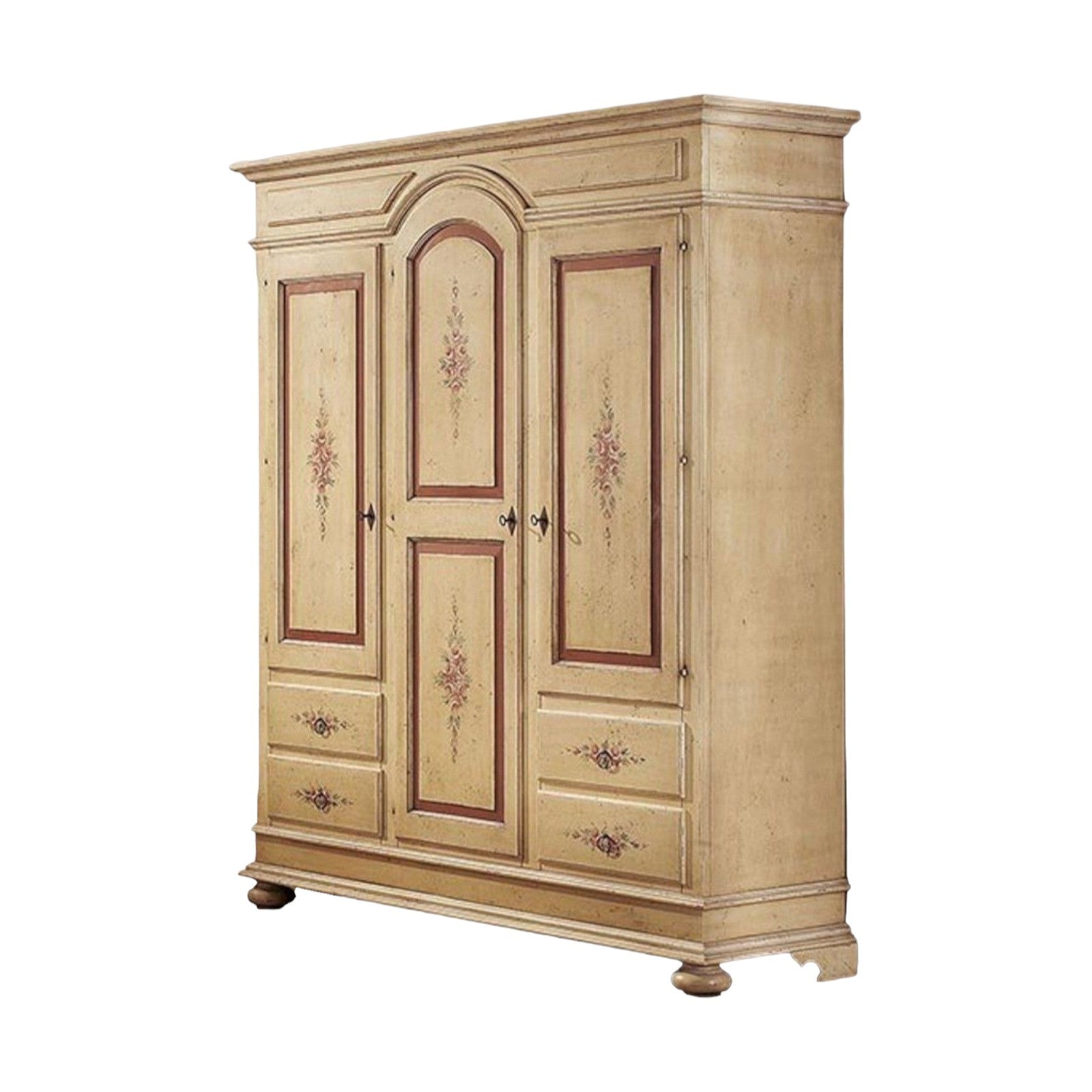 Armadio 3 porte arte povera in legno avorio e rosso anticato 184x60x223 (1421) - Mobili 2G