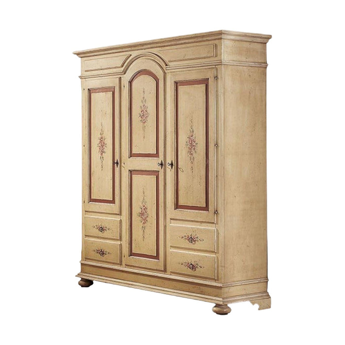 Armadio 3 porte arte povera in legno avorio e rosso anticato 184x60x223 (1421) - Mobili 2G