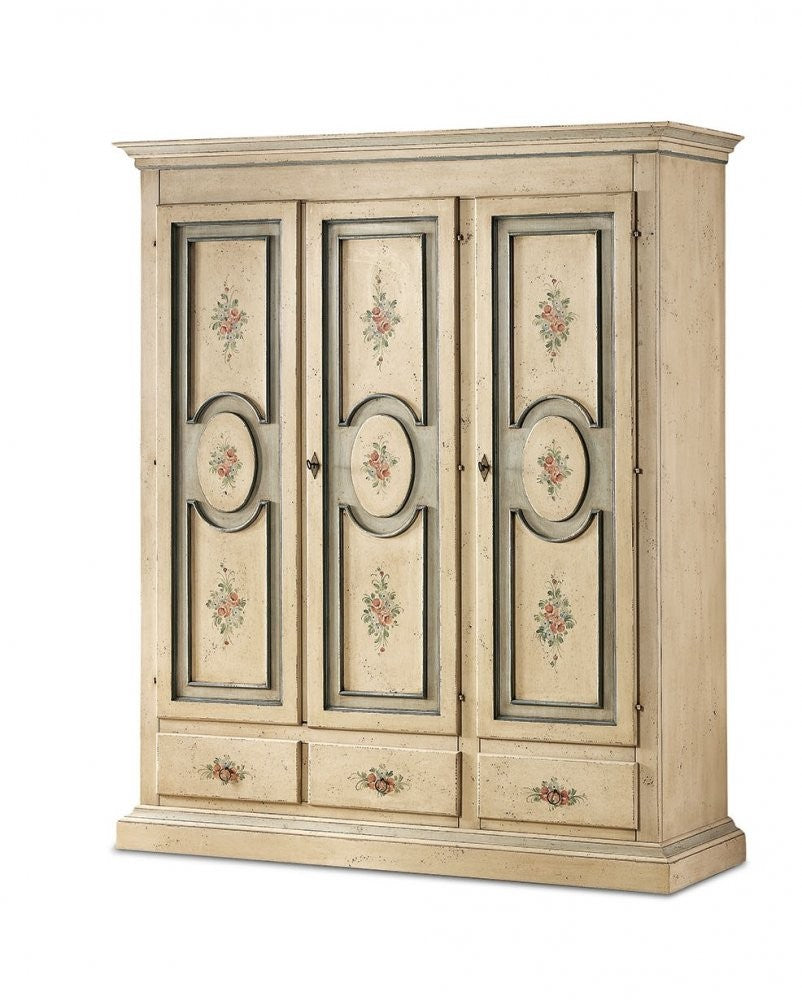 Armadio 3 porte arte povera in legno shabby avorio 184x60x217 (1433) - Mobili 2G