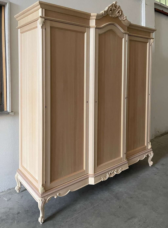 Armadio 3 porte classico barocco legno grezzo 193x73x230 - Mobili 2G