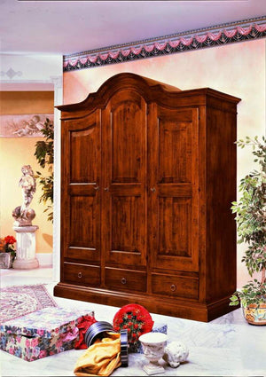 Armadio 3 porte in legno arte povera tinta noce 185x62x220