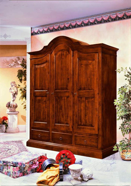 Armadio 3 porte in legno arte povera tinta noce 185x62x220