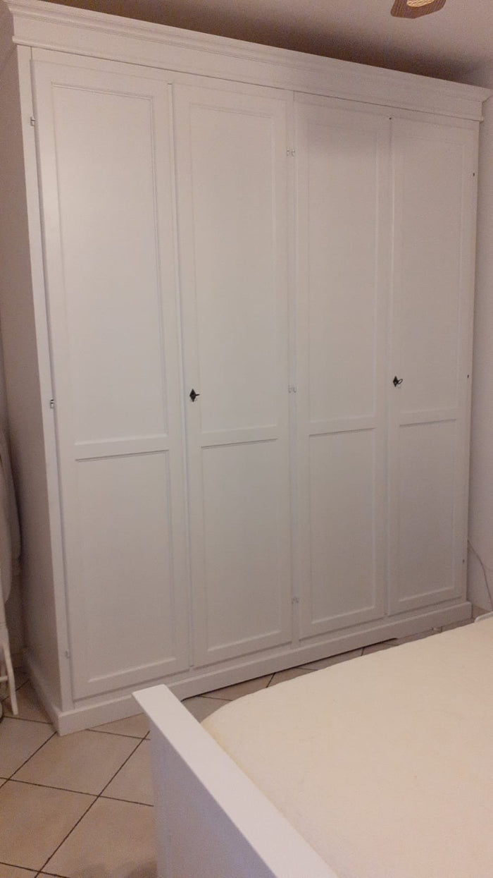 Armadio 4 porte arte povera legno shabby bianco 210x67x250