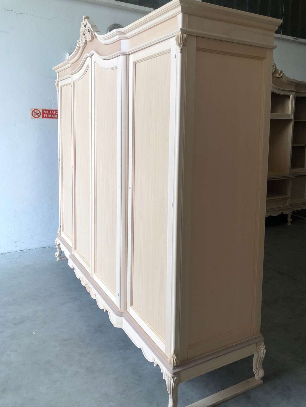 Armadio 4 porte classico barocco legno grezzo 225x73x230 - Mobili 2G