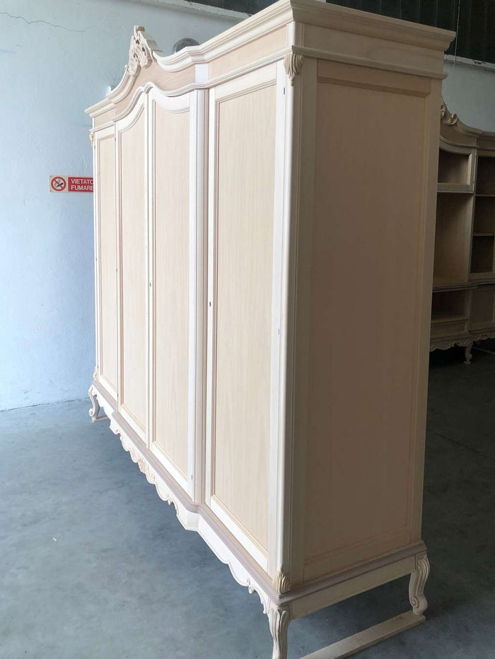 Armadio 4 porte classico barocco legno grezzo 225x73x230 - Mobili 2G