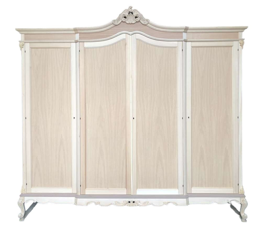 Armadio 4 porte classico barocco legno grezzo 225x73x230 - Mobili 2G
