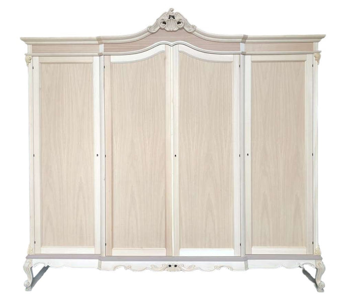 Armadio 4 porte classico barocco legno grezzo 225x73x230 - Mobili 2G
