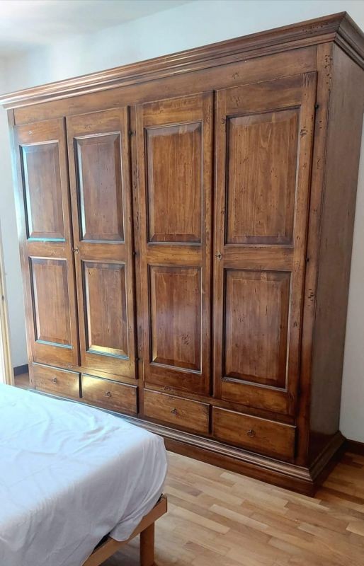 Armadio 4 porte classico in legno tinta noce 234x61x221 - Mobili 2G