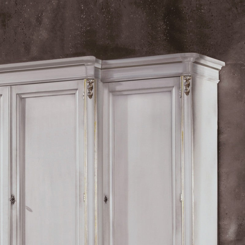 Armadio 4 porte classico legno shabby bianco argento 252x60x242 - Mobili 2G