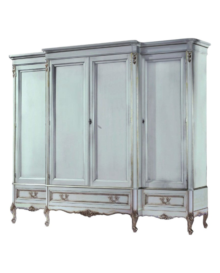 Armadio 4 porte classico legno shabby bianco argento 252x60x242 - Mobili 2G
