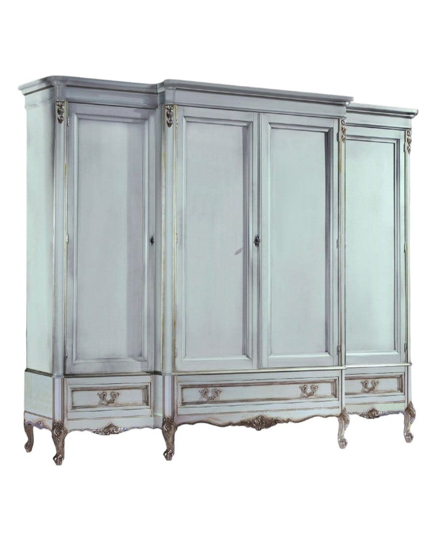 Armadio 4 porte classico legno shabby bianco argento 252x60x242 - Mobili 2G