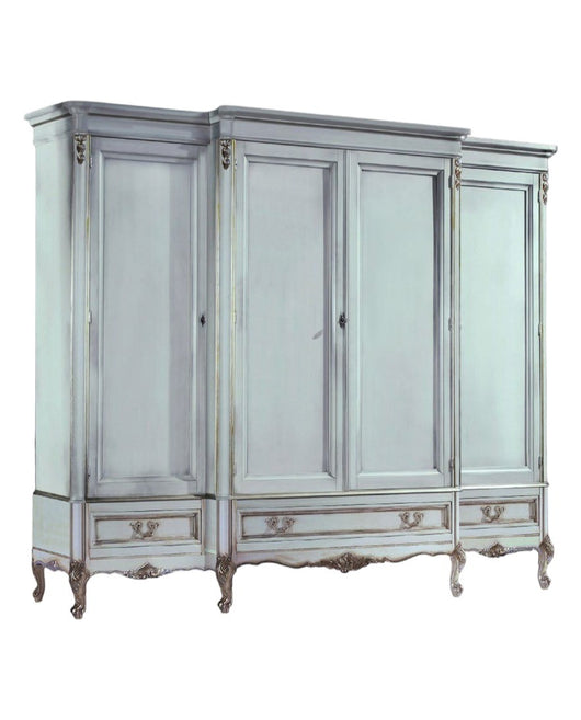 Armadio 4 porte classico legno shabby bianco argento 252x60x242 - Mobili 2G