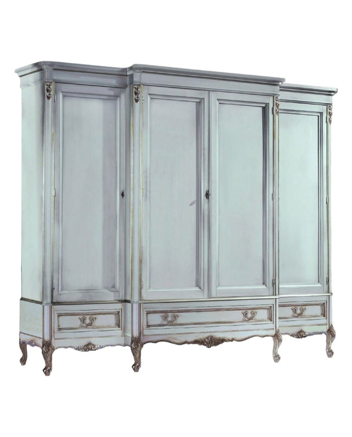 Armadio 4 porte classico legno shabby bianco argento 252x60x242 - Mobili 2G