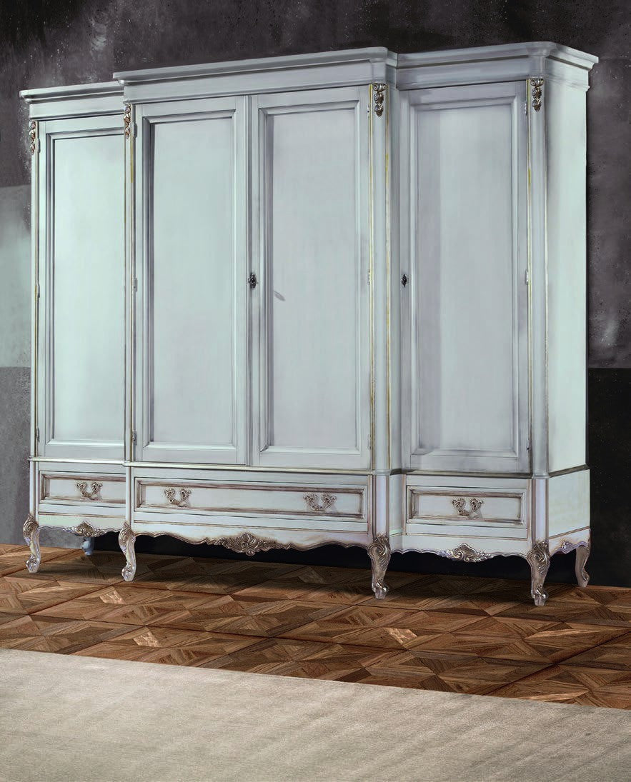 Armadio 4 porte classico legno shabby bianco argento 252x60x242 - Mobili 2G