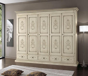 Armadio 5 porte classico in legno avorio shabby 254x61x240 (687) - Mobili 2G