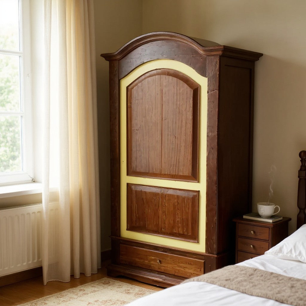 Armadio arte povera 1 porta legno noce foglia oro 96x56x196h - Mobili 2G