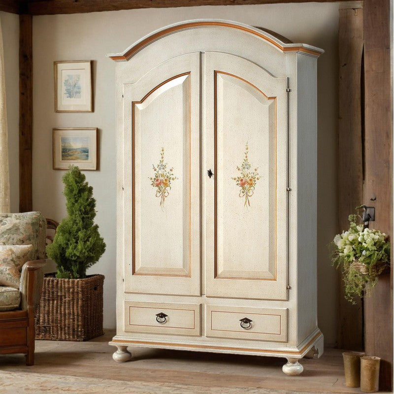 Armadio arte povera 2 ante legno shabby bianco e ocra 125x61x200 (1312) - Mobili 2G