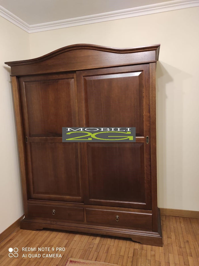 Armadio arte povera 2 ante scorrevoli legno tinta noce 180x67x225 (583) - Mobili 2G