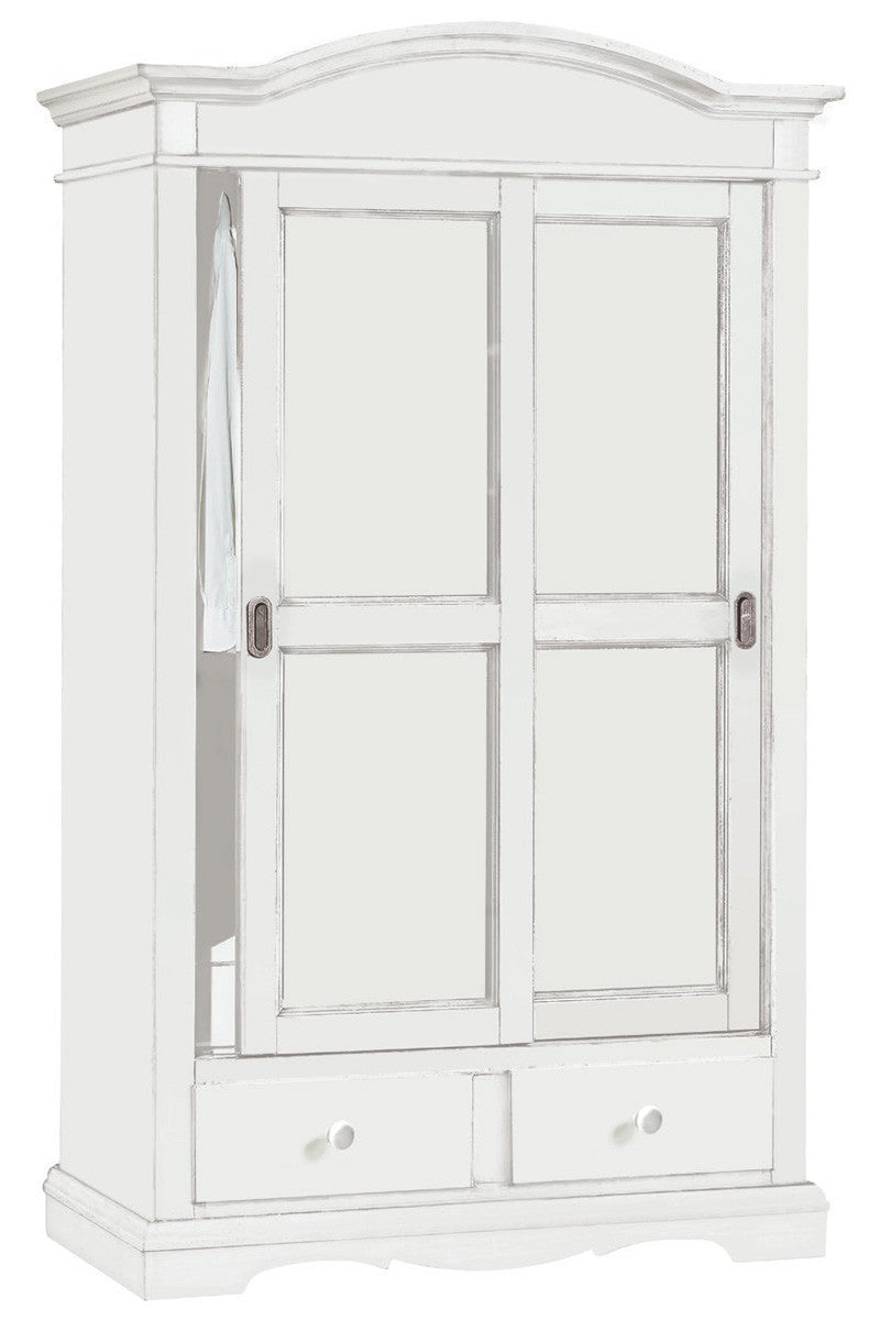 Armadio arte povera 2 ante scorrevoli shabby legno bianco 122x60x200 (1296) - Mobili 2G