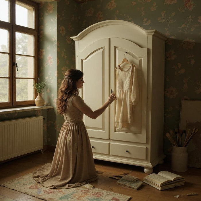 Armadio arte povera 2 ante shabby legno avorio patinato 125x61x200 - Mobili 2G