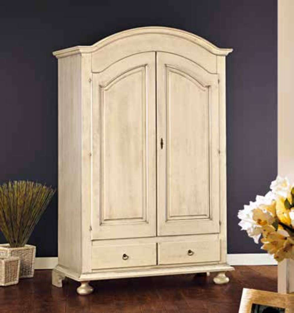 Armadio arte povera 2 ante shabby legno avorio patinato 125x61x200 - Mobili 2G