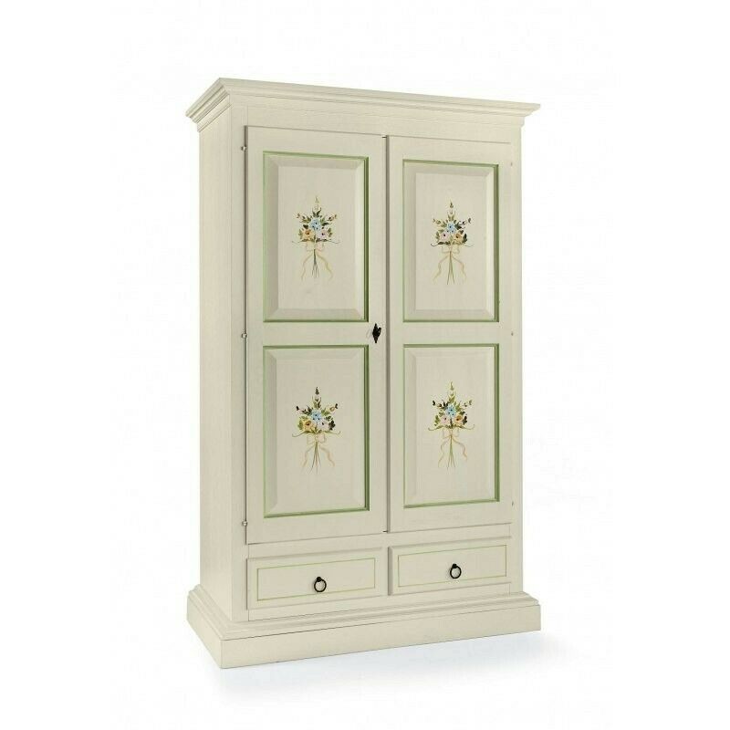 Armadio arte povera 2 porte legno bianco decorato 125x61x200 (504) - Mobili 2G