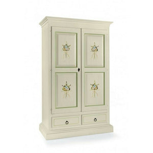Armadio arte povera 2 porte legno bianco decorato 125x61x200 (504) - Mobili 2G