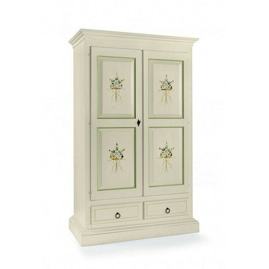 Armadio arte povera 2 porte legno bianco decorato 125x61x200 (504) - Mobili 2G