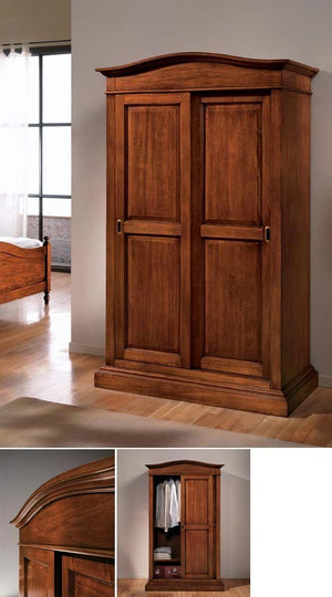 Armadio arte povera in legno 2 ante scorrevoli tinta noce 125x67x206