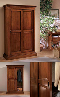 Armadio arte povera in legno 2 ante scorrevoli tinta noce 128x50x200 (483) - Mobili 2G