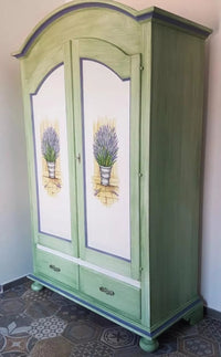 Armadio arte povera legno bianco verde salvia 125x61x200 - Mobili 2G
