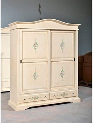 Armadio classico 2 ante scorrevoli avorio pennellato con decori 180x67x225 - Mobili 2G