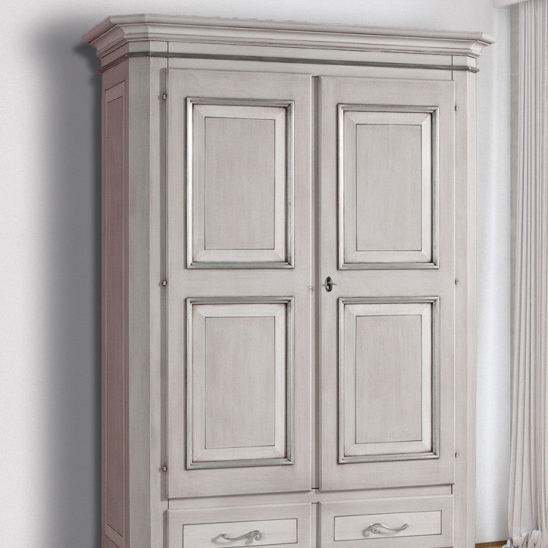 Armadio classico 2 porte 2 cassetti legno shabby tortora grigio 135x63x203 (1465) - Mobili 2G