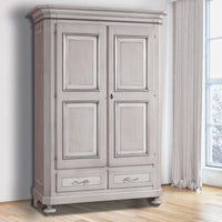 Armadio classico 2 porte 2 cassetti legno shabby tortora grigio 135x63x203 (1465) - Mobili 2G