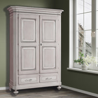 Armadio classico 2 porte 2 cassetti legno shabby tortora grigio 135x63x203 (1465) - Mobili 2G