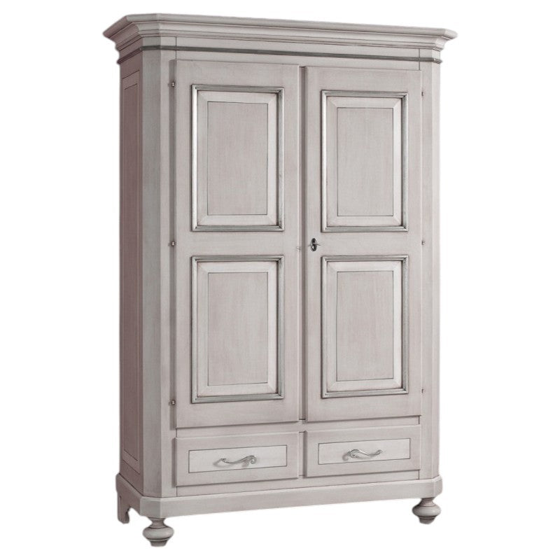 Armadio classico 2 porte 2 cassetti legno shabby tortora grigio 135x63x203 (1465) - Mobili 2G
