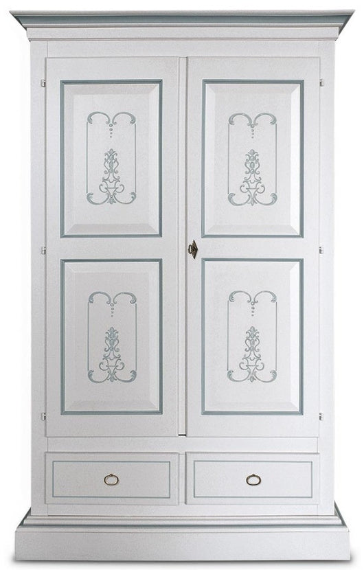 Armadio classico 2 porte legno bianco e filetti azzurro cenere 128x61x200