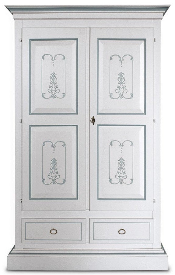 Armadio classico 2 porte legno bianco e filetti azzurro cenere 128x61x200