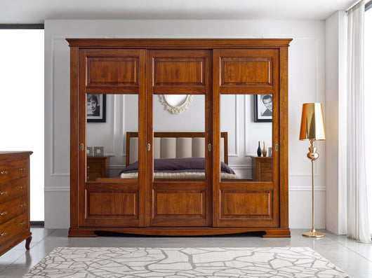 Armadio classico 3 ante scorrevoli in legno vetro finitura bassano 294x65x258 - Mobili 2G